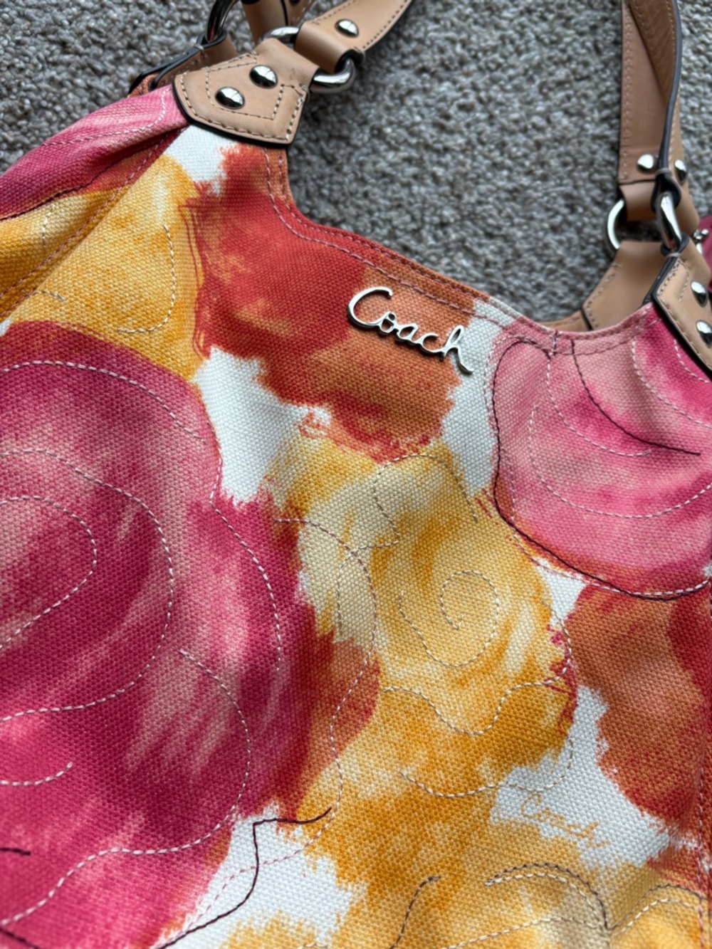 Coach Ashley Multicolor Floral Canvas Hobo Tote Bag - Picture 3 of 11